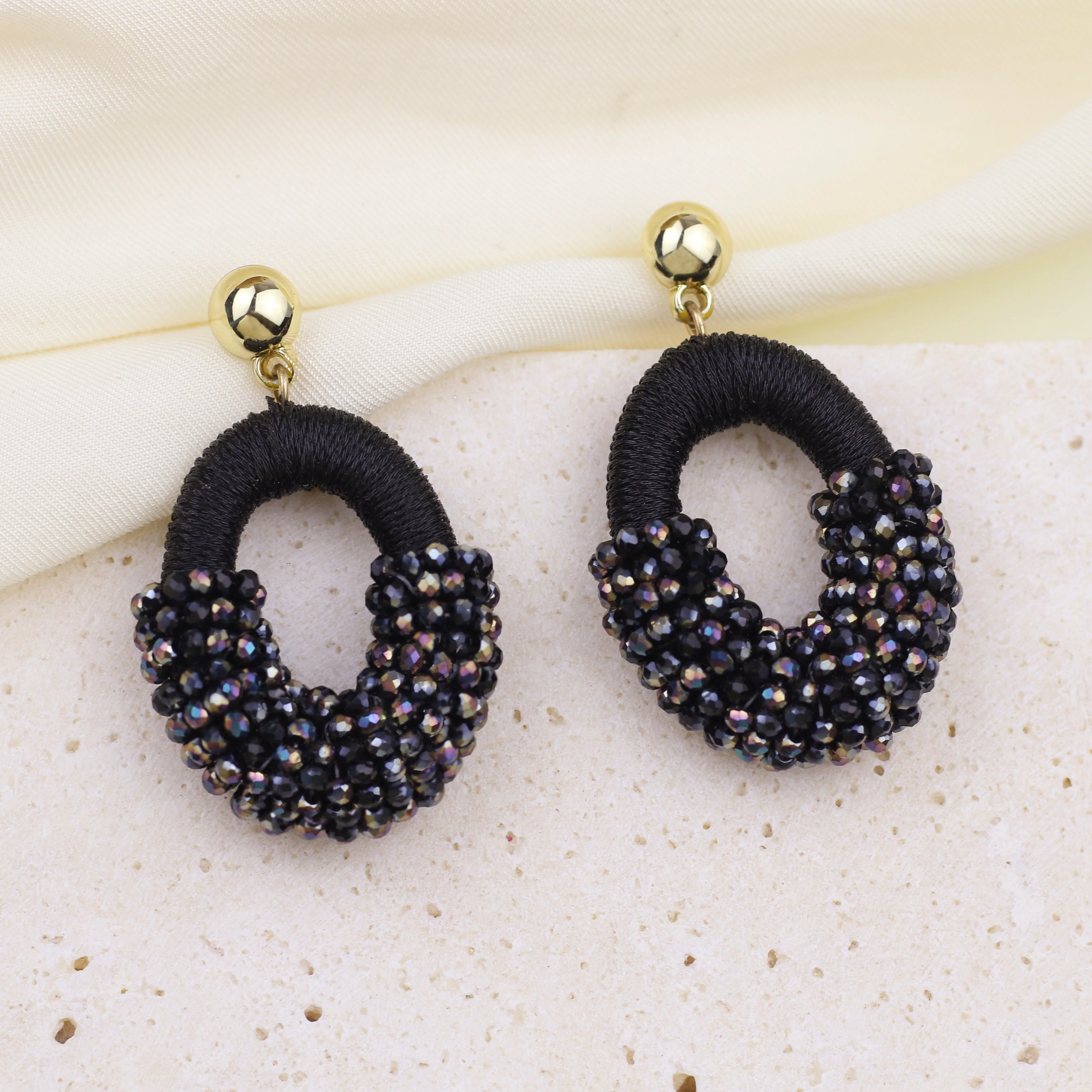 Beaded Gold Cluster Stud Earrings - Image 7