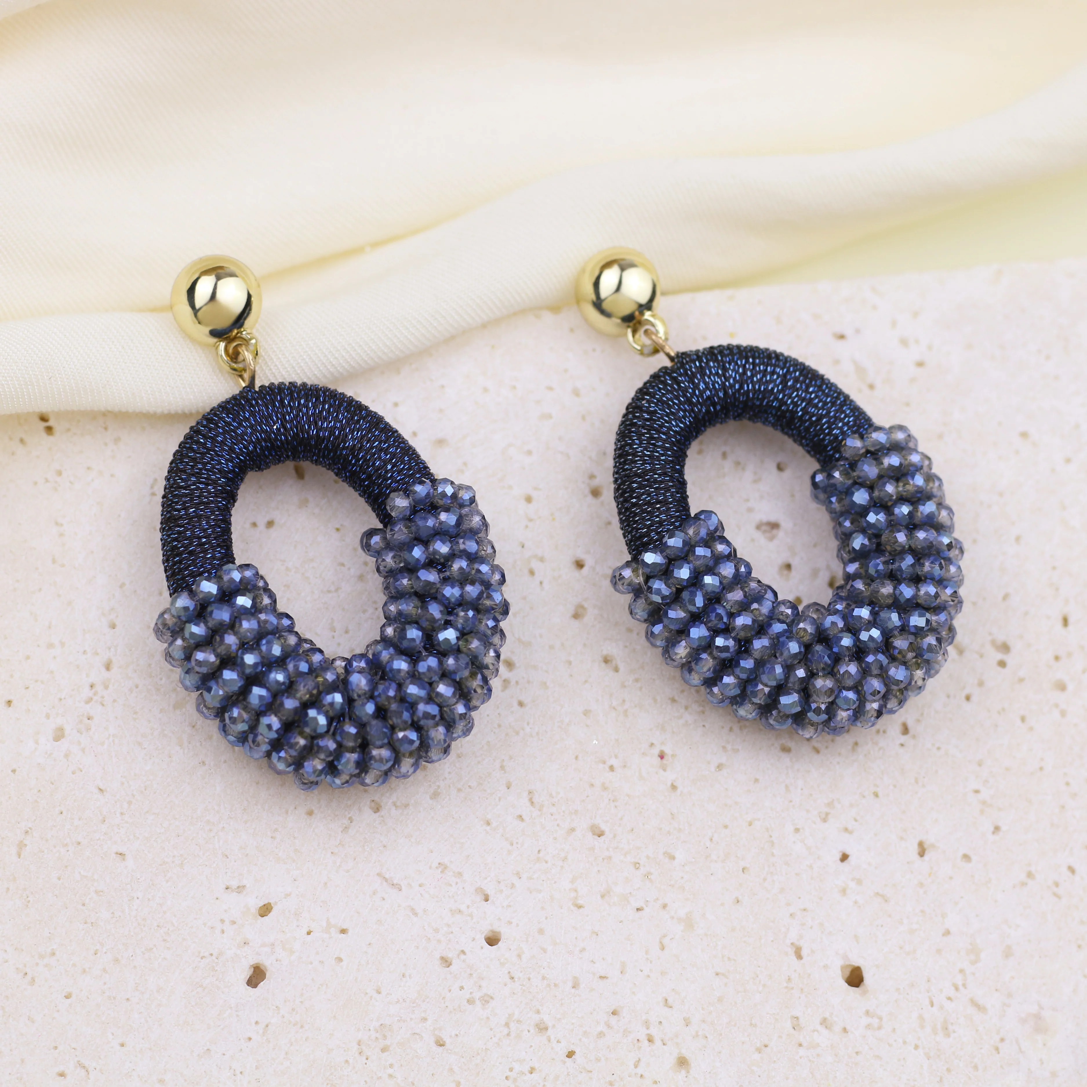 Beaded Gold Cluster Stud Earrings - Image 9