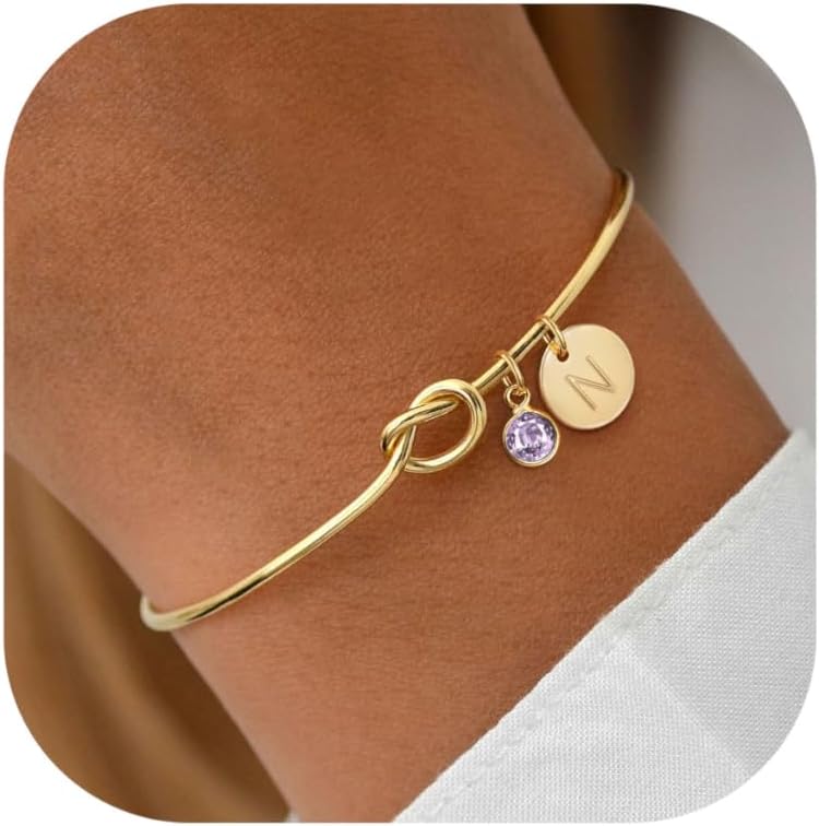 Birthstone Initial Knot Bangle Bracelet - Image 6