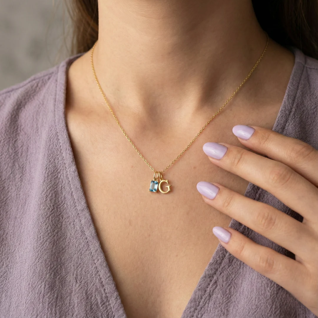Birthstone Initial Necklace - Image 2