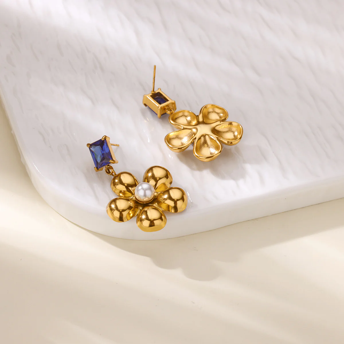 Bloom & Blue Gem Statement Earrings - Image 3