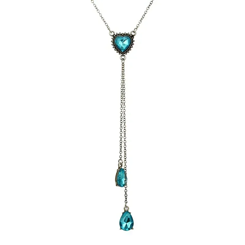 Blue Heart Y-Drop Pendant Necklace - Image 2