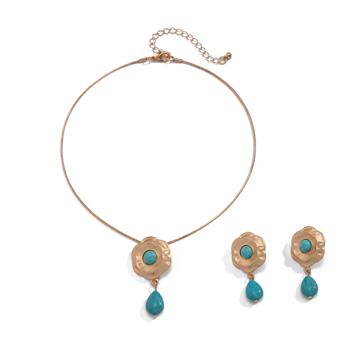 Blue Stone Flower Choker & Earrings Set - Image 4
