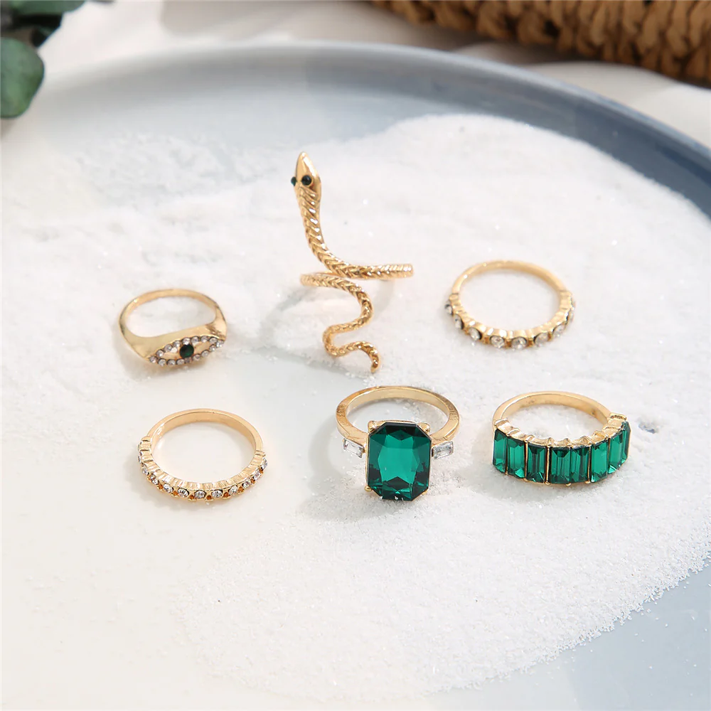 Boho Snake & Crystal Knuckle Ring Set - Image 3
