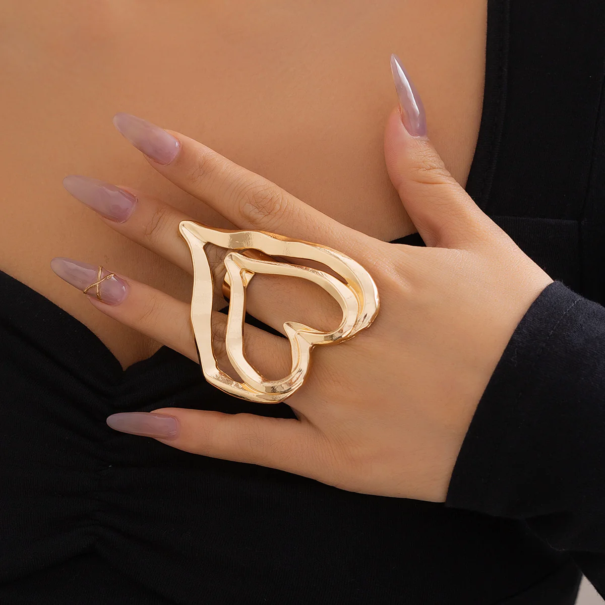 Bold Hollow Double Heart Ring