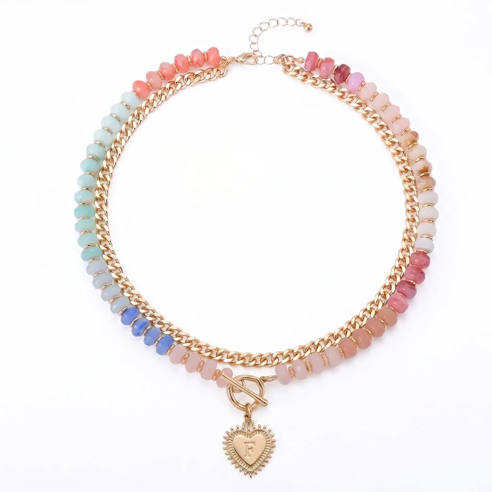 Double Layer Initial Heart Beaded Necklace - Image 12