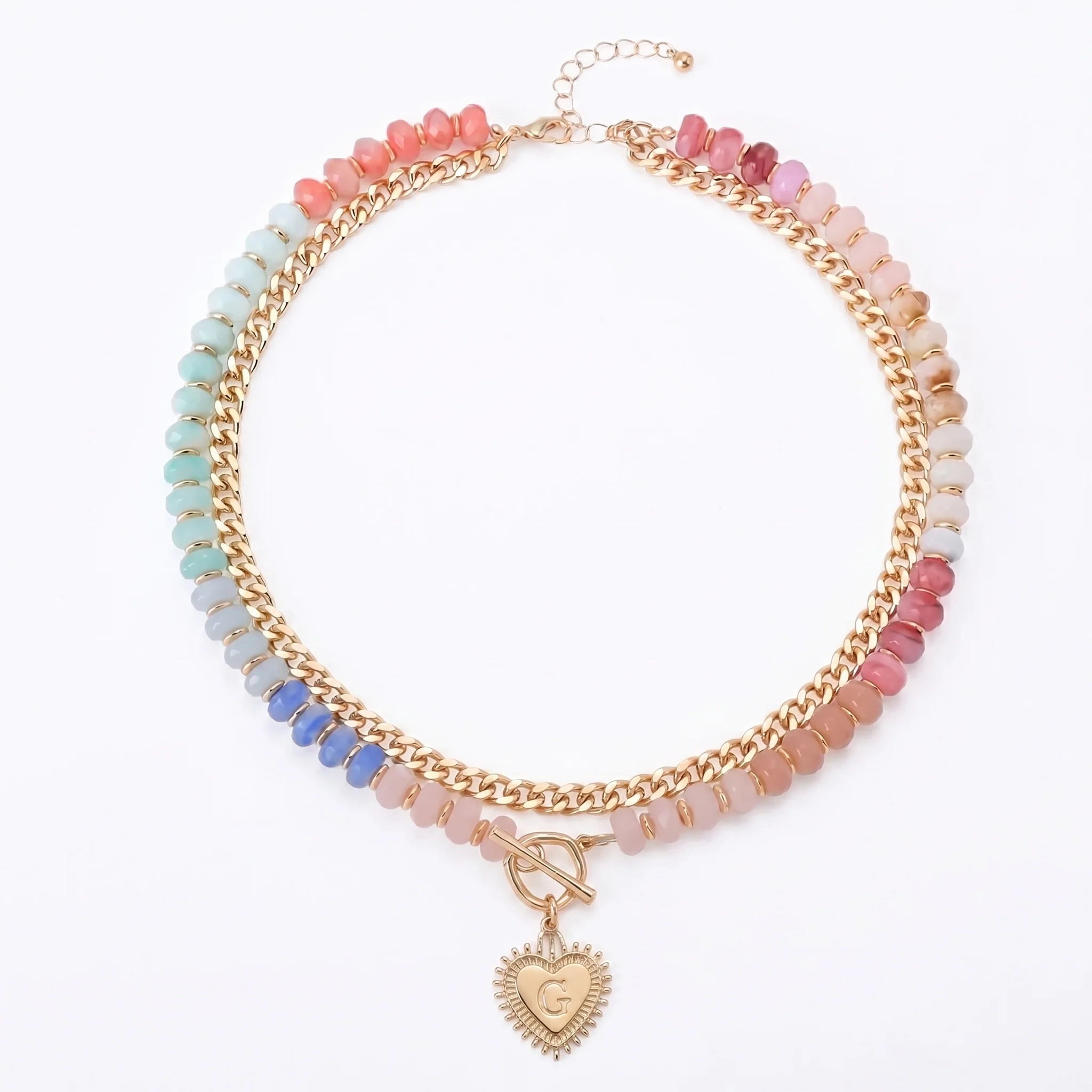 Double Layer Initial Heart Beaded Necklace - Image 13