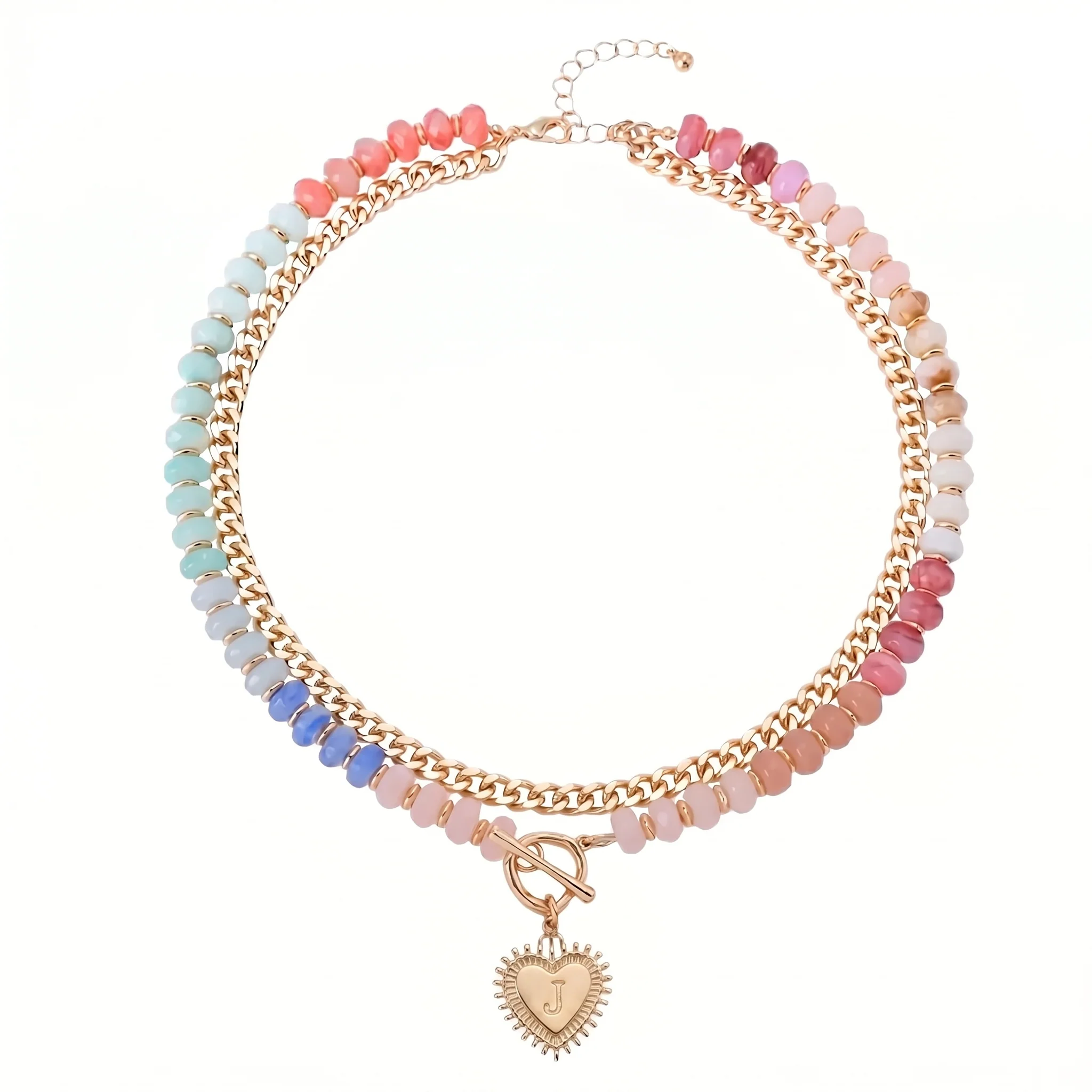 Double Layer Initial Heart Beaded Necklace - Image 16
