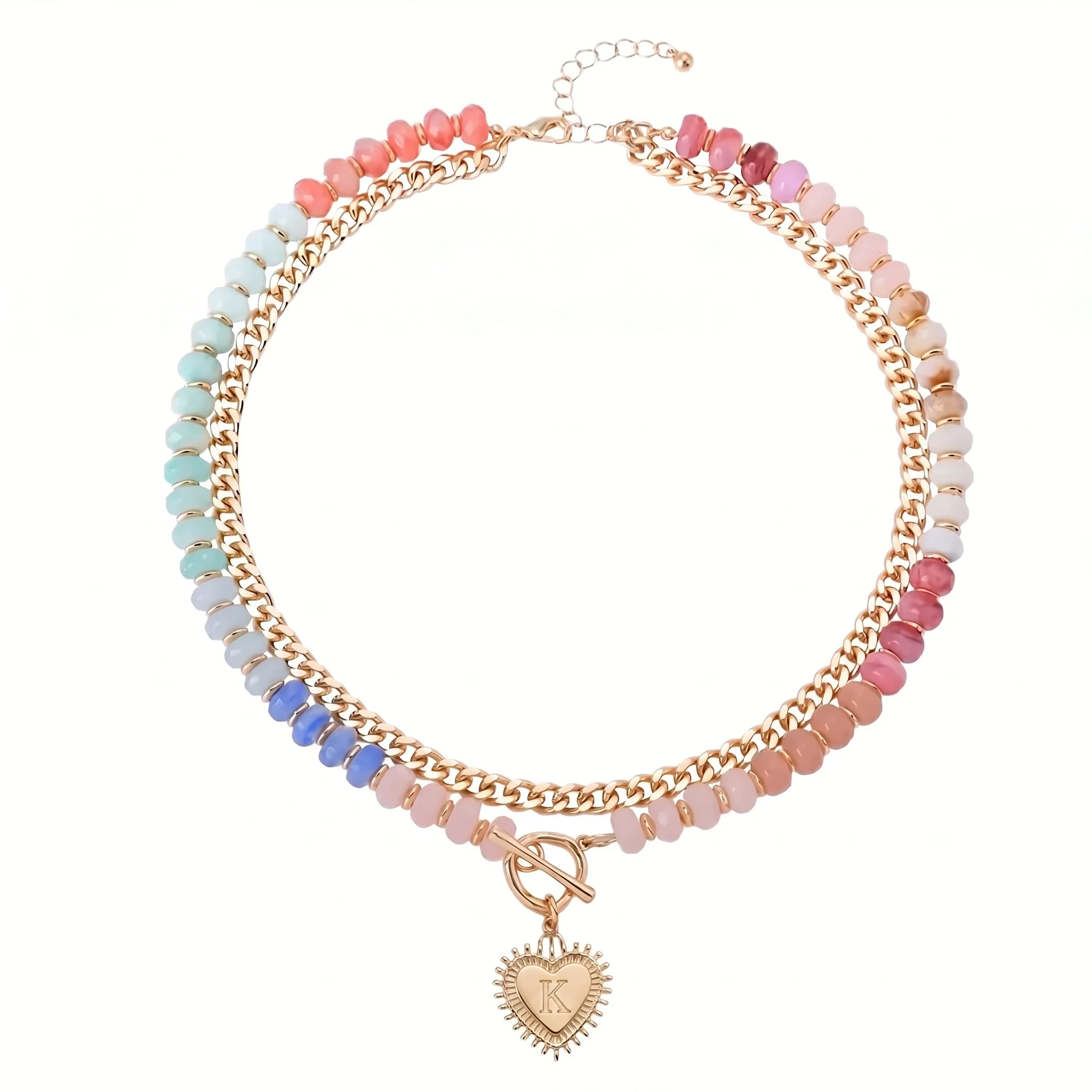 Double Layer Initial Heart Beaded Necklace - Image 17