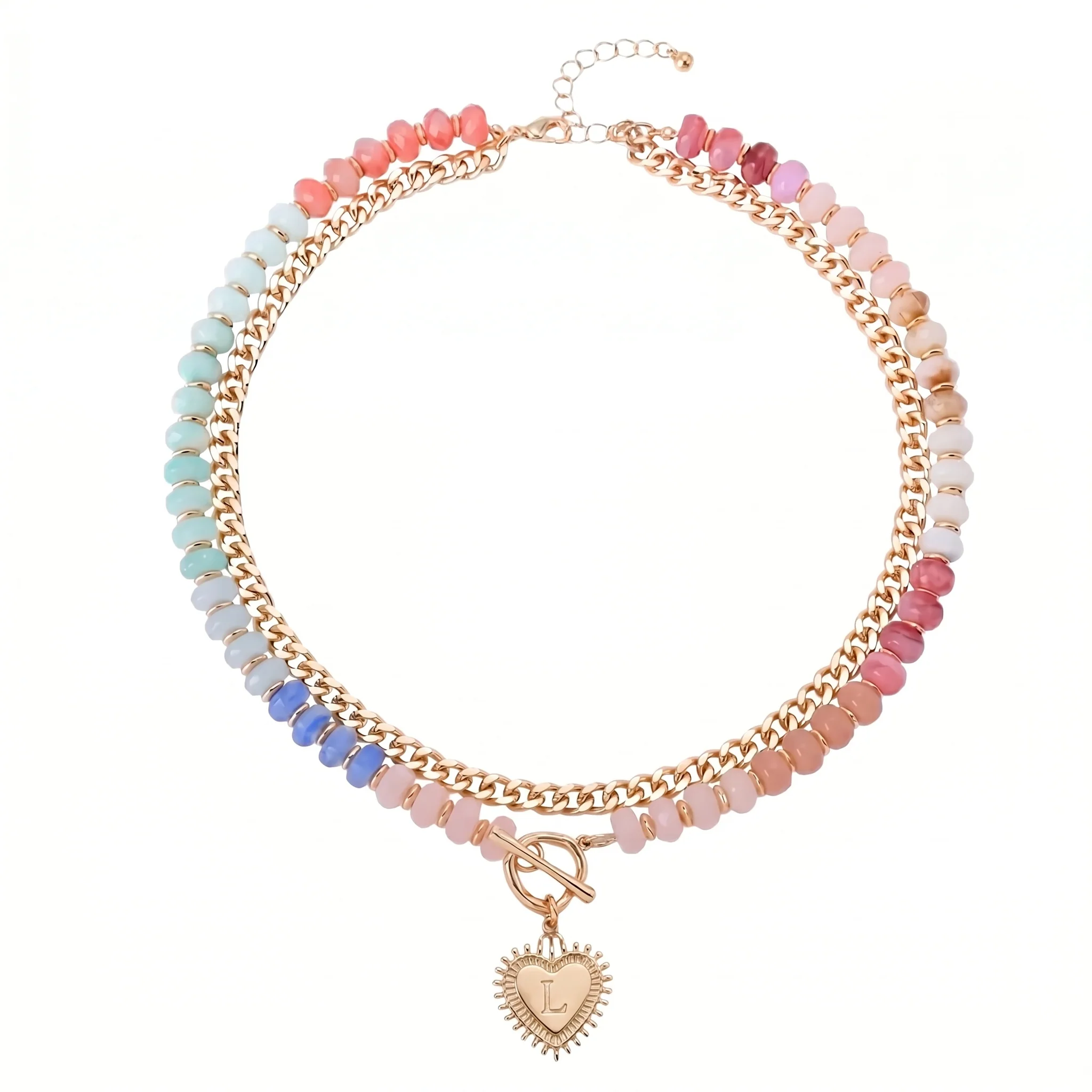Double Layer Initial Heart Beaded Necklace - Image 18
