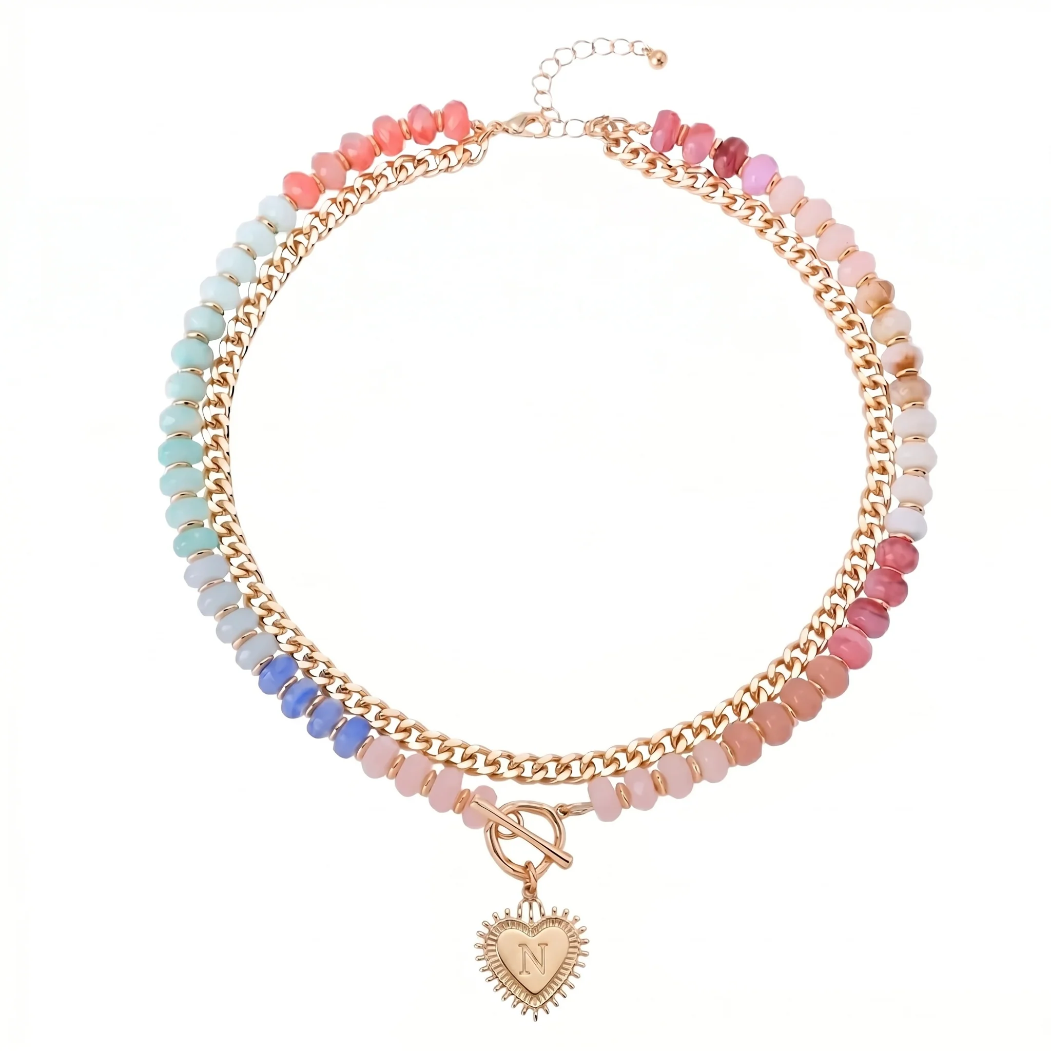 Double Layer Initial Heart Beaded Necklace - Image 20