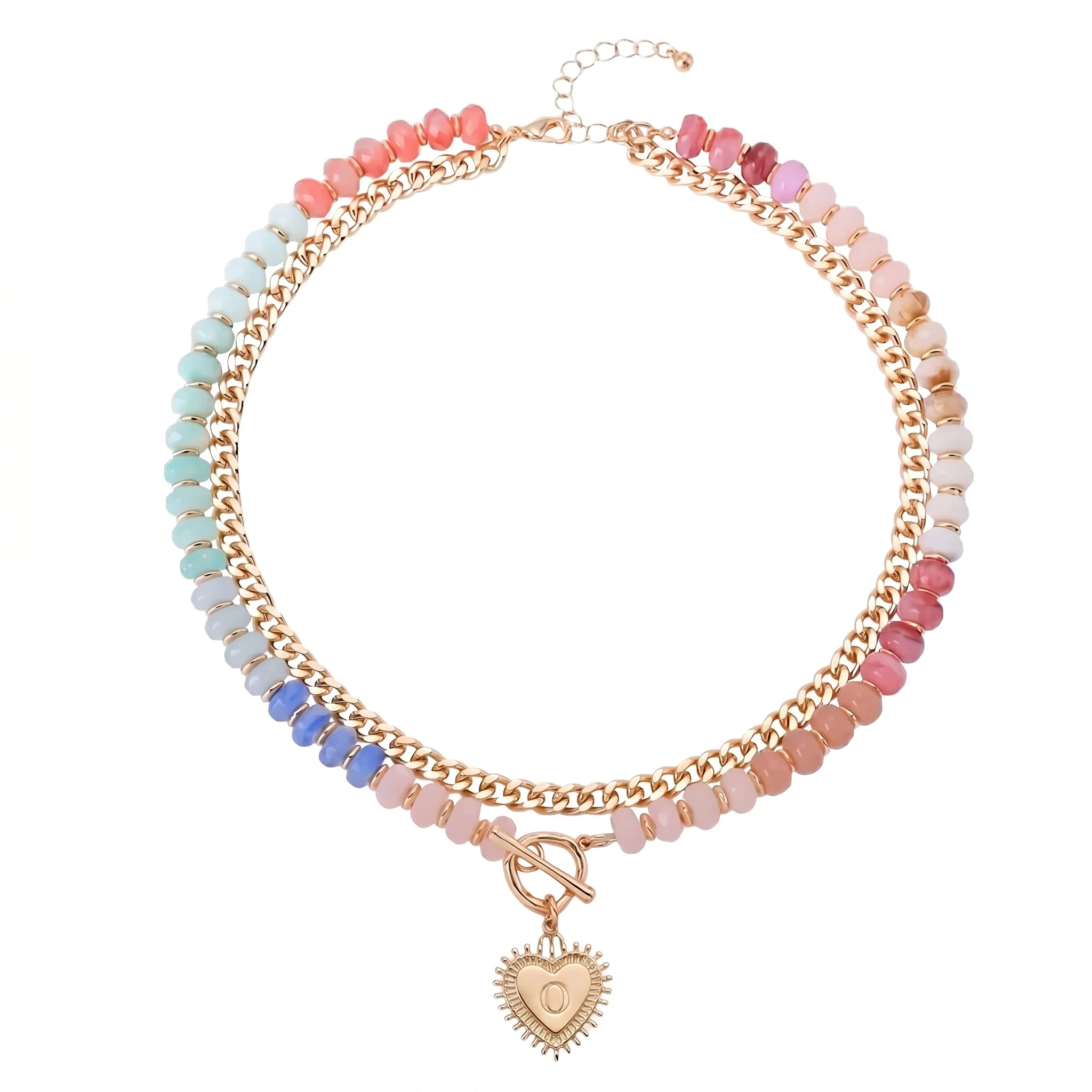 Double Layer Initial Heart Beaded Necklace - Image 21