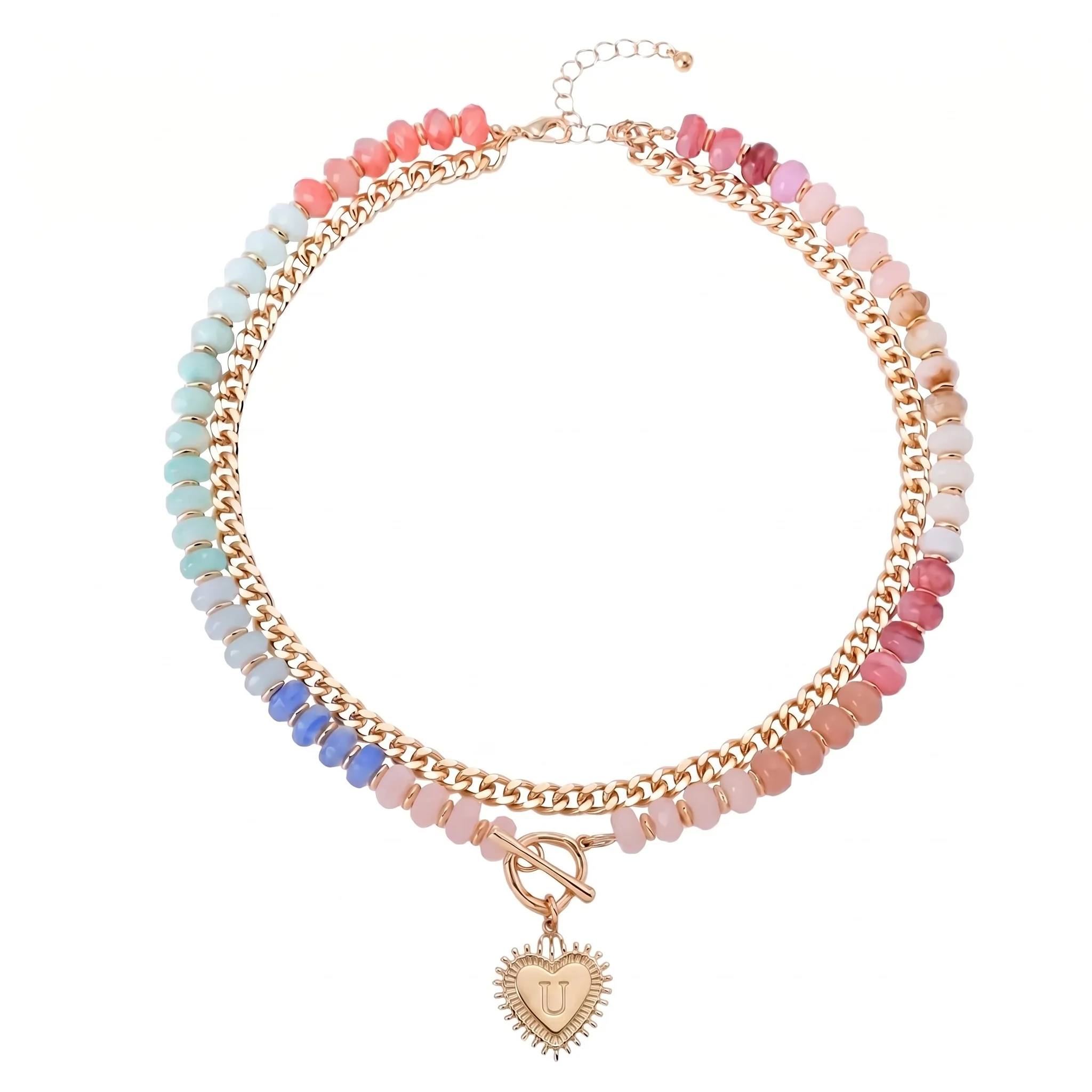 Double Layer Initial Heart Beaded Necklace - Image 27