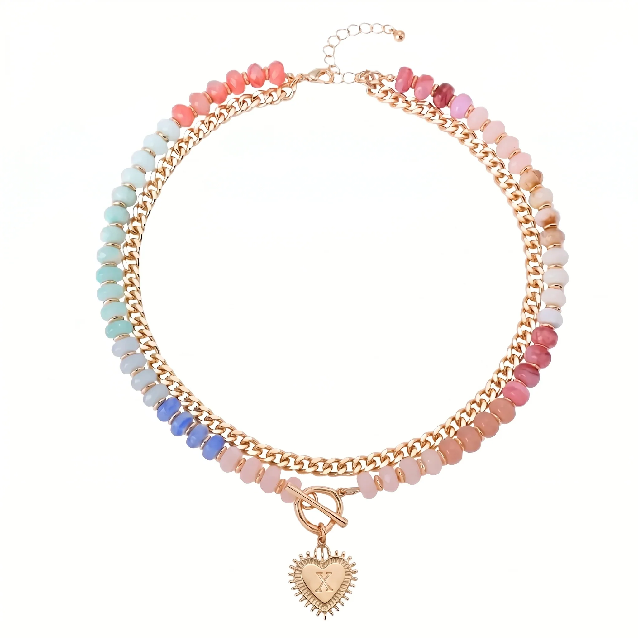 Double Layer Initial Heart Beaded Necklace - Image 30
