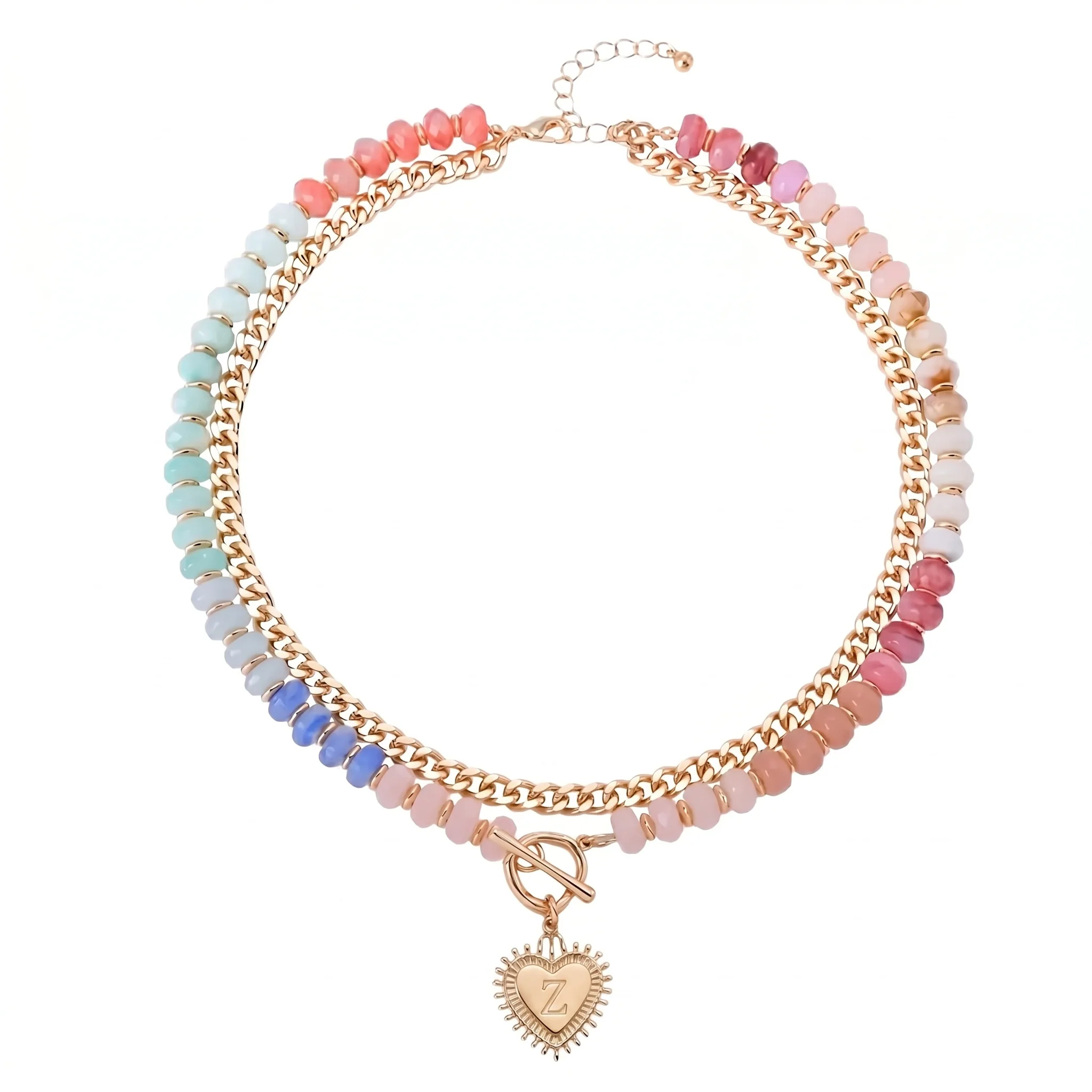 Double Layer Initial Heart Beaded Necklace - Image 32