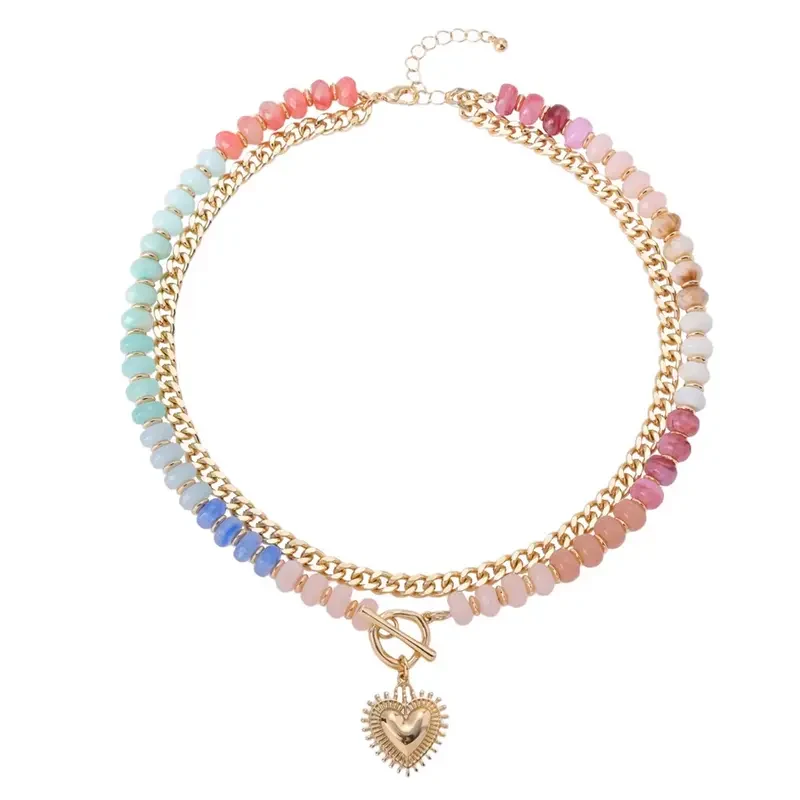 Double Layer Initial Heart Beaded Necklace - Image 33