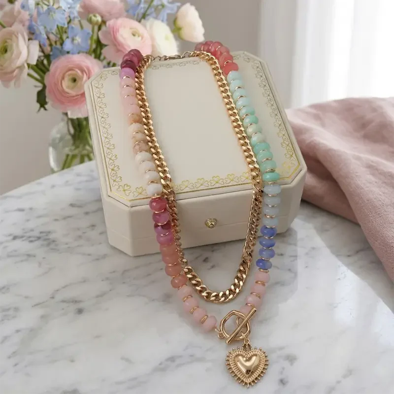 Double Layer Initial Heart Beaded Necklace - Image 5