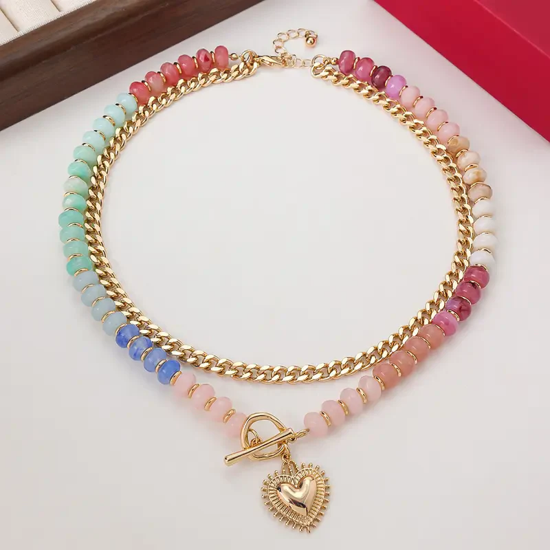 Double Layer Initial Heart Beaded Necklace - Image 6