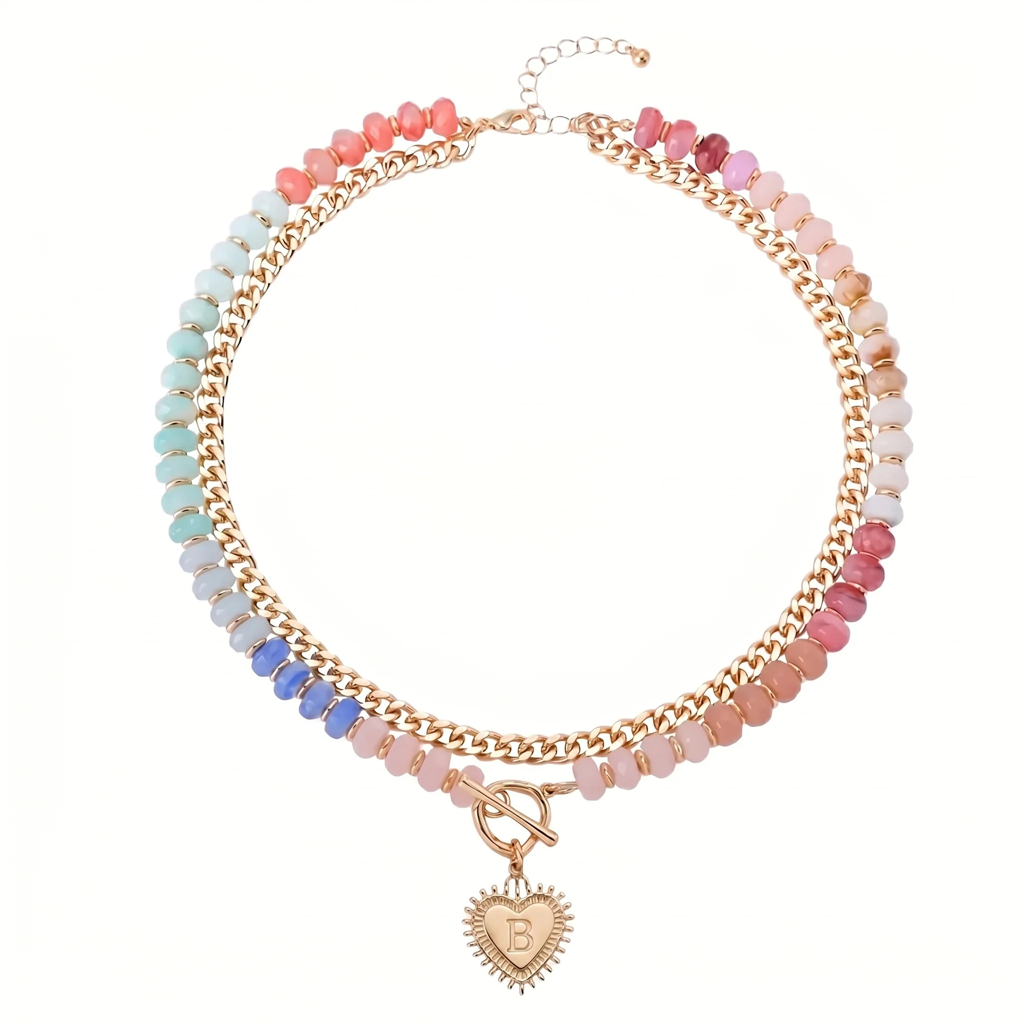 Double Layer Initial Heart Beaded Necklace - Image 8
