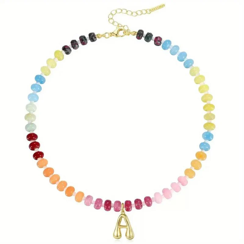 Colorful Beaded Initial Necklace - Image 3
