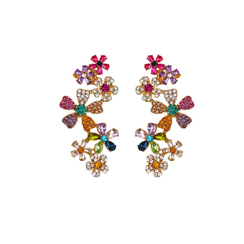 Colorful Crystal Flower Earrings - Image 3