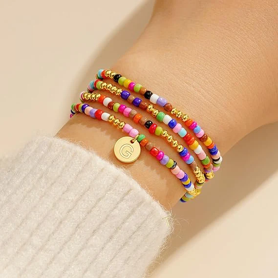 Colorful Multi Layer Initial Bead Bracelet