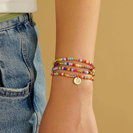 Colorful Multi Layer Initial Bead Bracelet - Image 3
