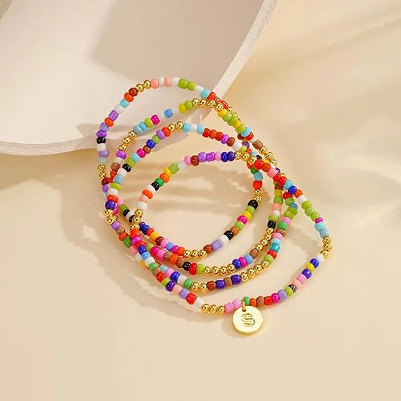 Colorful Multi Layer Initial Bead Bracelet - Image 4