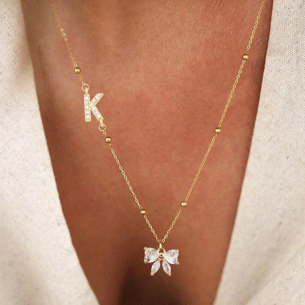Crystal Bow Knot Letter Necklace