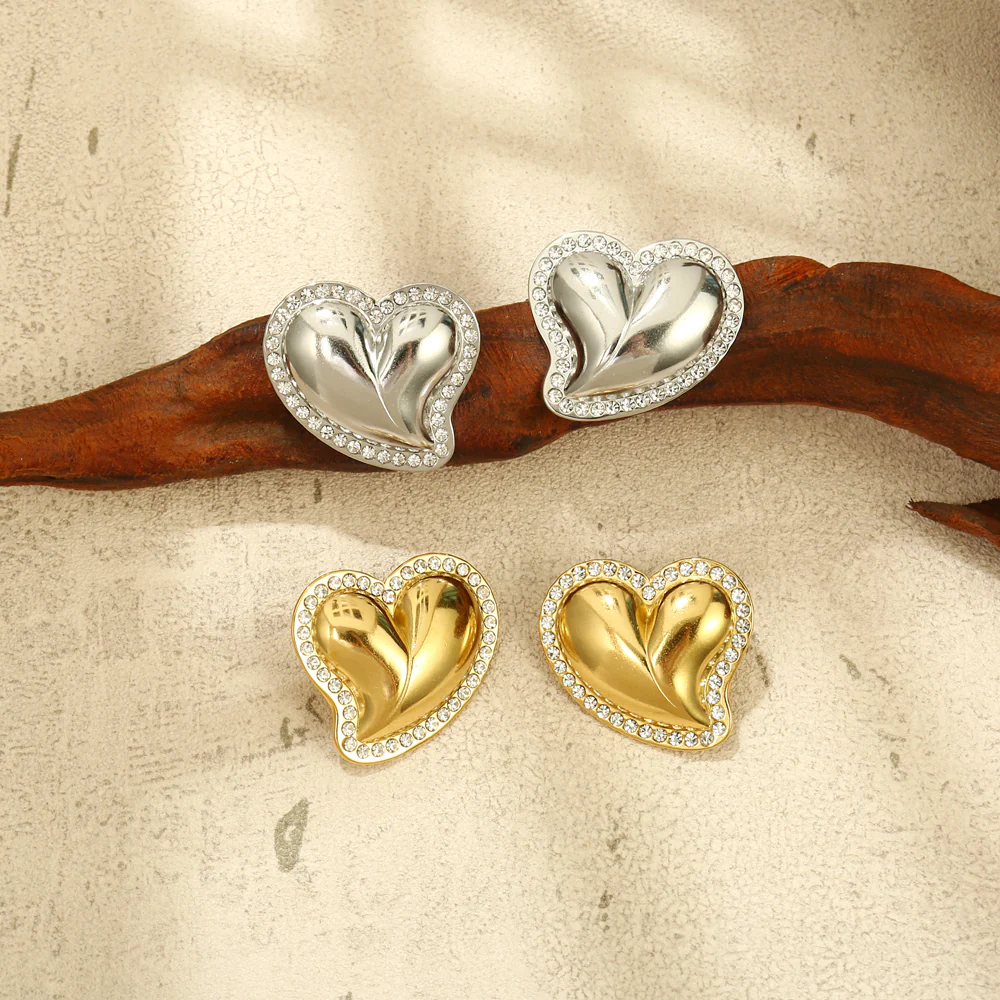 Crystal Edge Heart Stud Earrings