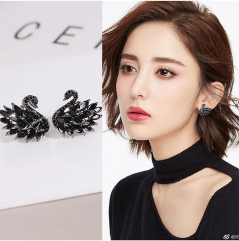 Crystal Swan Stud Earrings