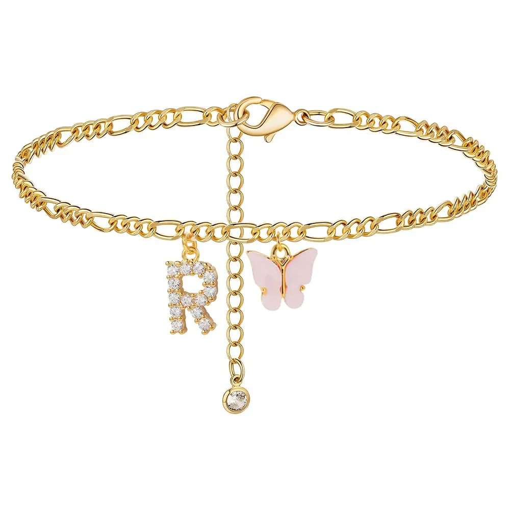 Dainty Butterfly Letter Initial Anklet - Image 17