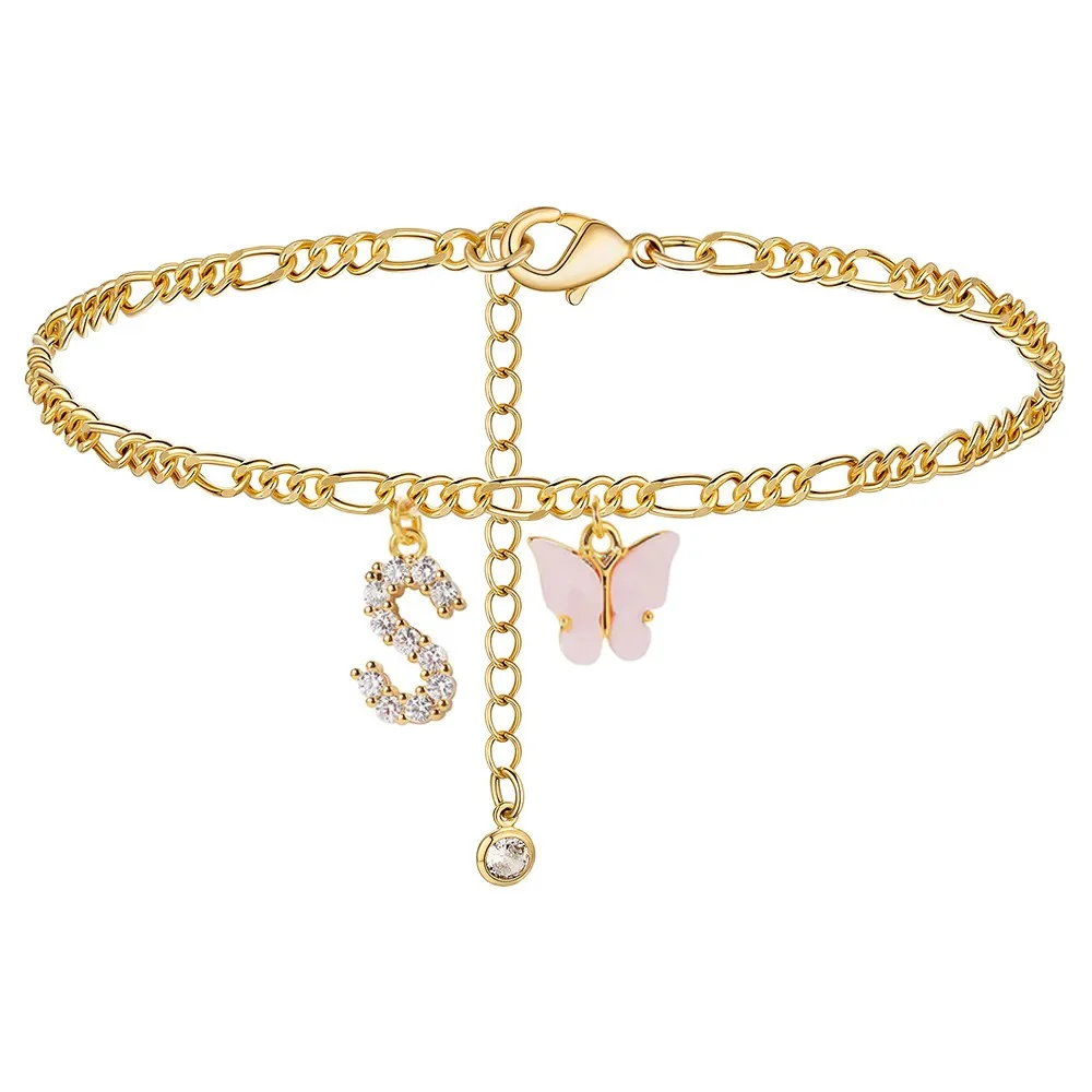Dainty Butterfly Letter Initial Anklet - Image 18