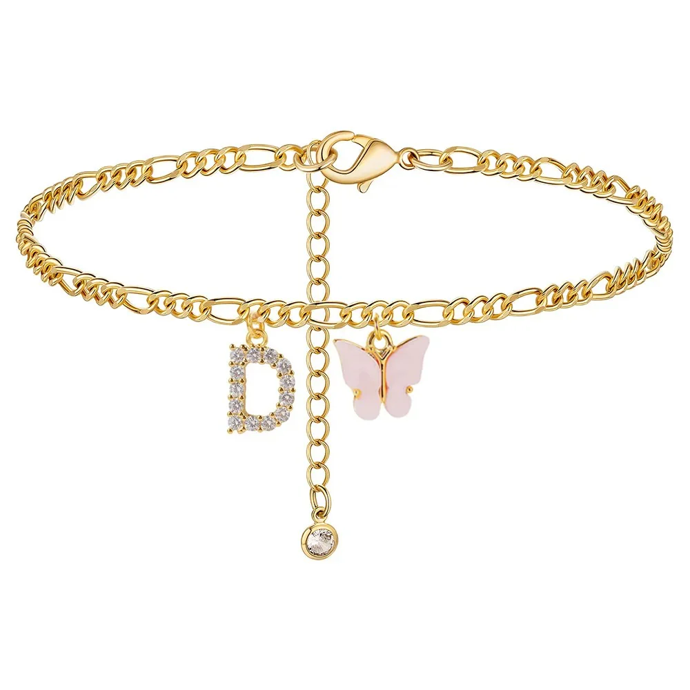 Dainty Butterfly Letter Initial Anklet - Image 2