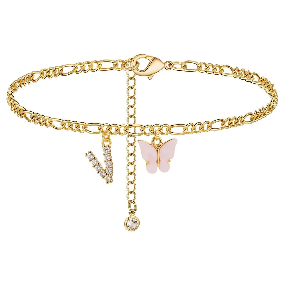 Dainty Butterfly Letter Initial Anklet - Image 21
