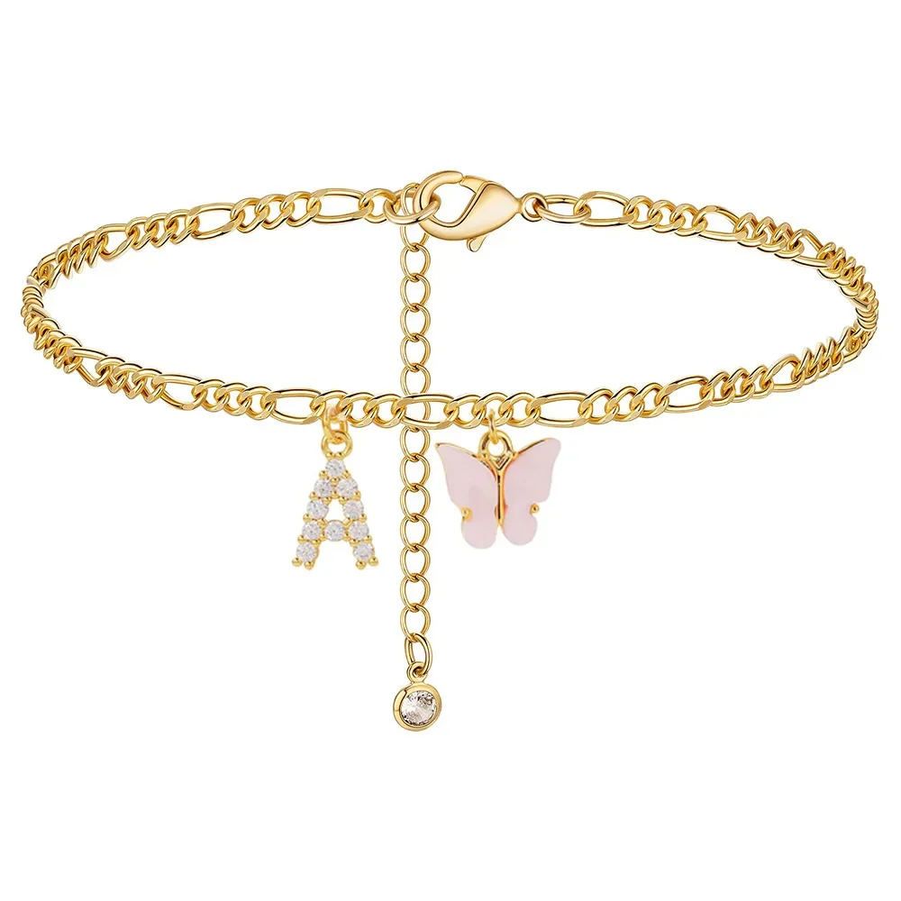 Dainty Butterfly Letter Initial Anklet - Image 30
