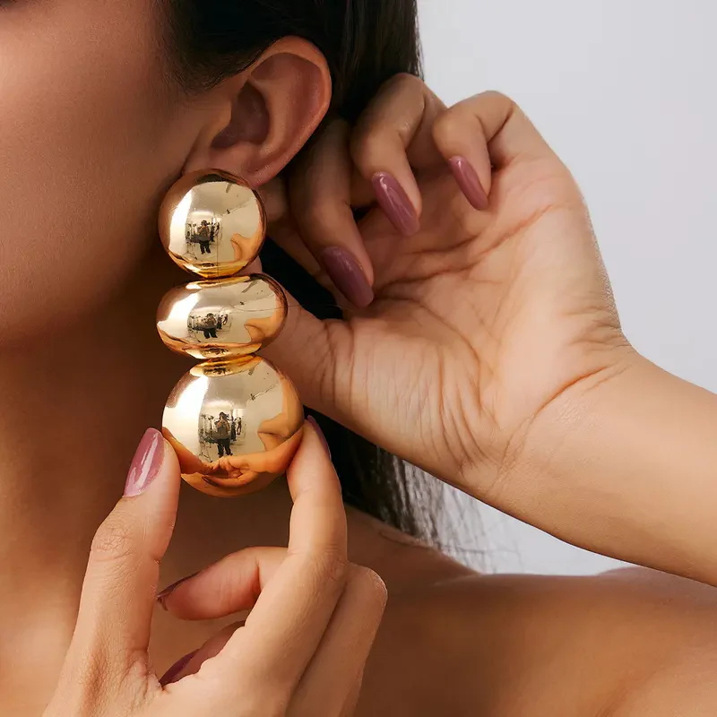 Exaggerated Geometric Ball Earrings - Image 5