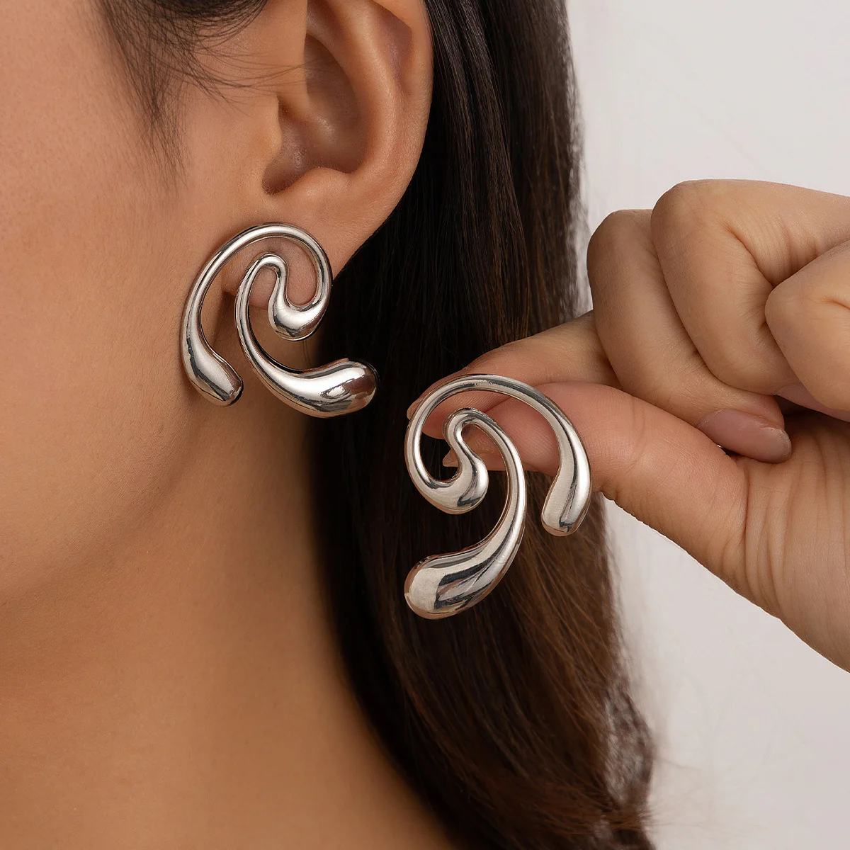 Geometric Metal Stud Earrings - Image 2