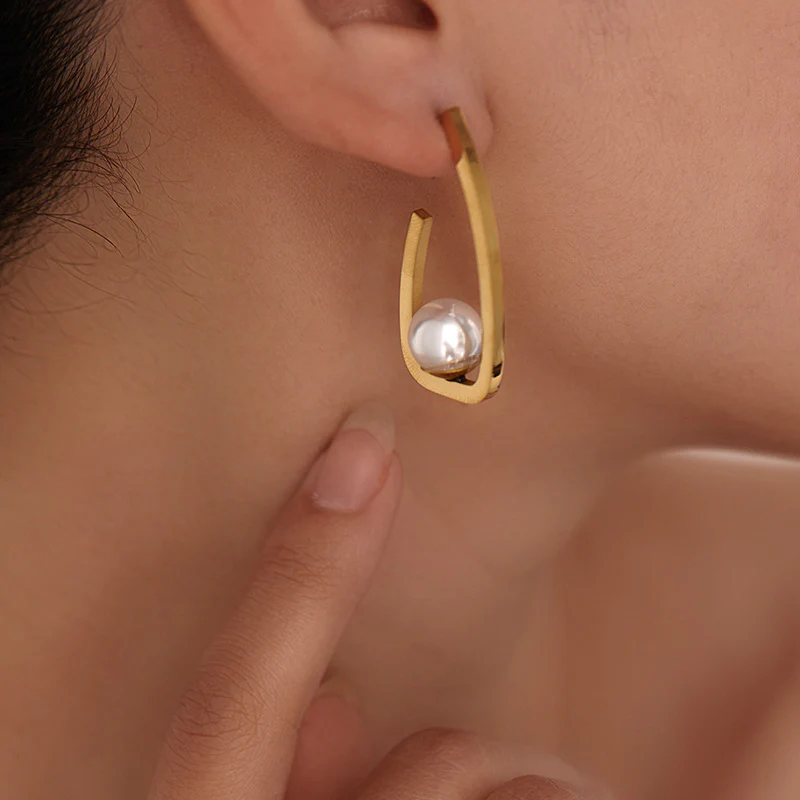 Geometric Pearl Drop Earrings