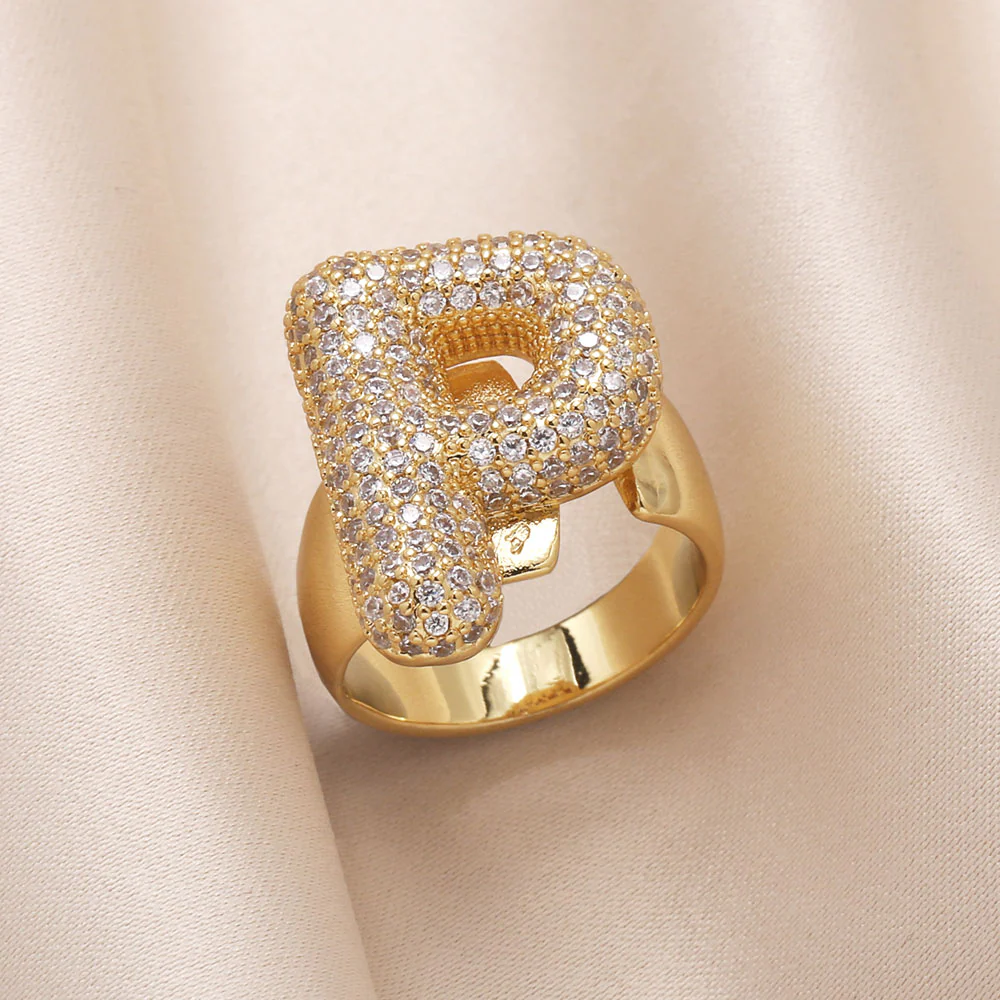 Gold Bubble Letter Initial Ring - Image 14