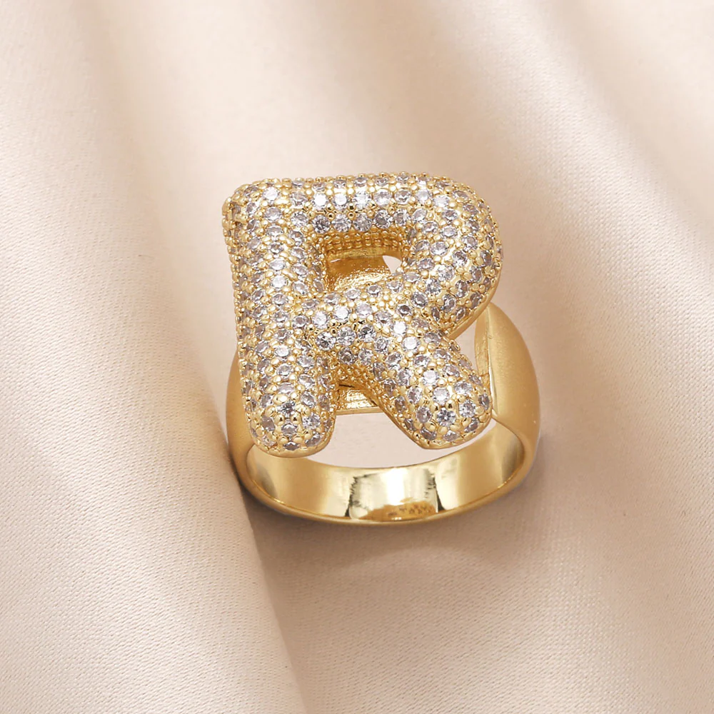 Gold Bubble Letter Initial Ring - Image 16