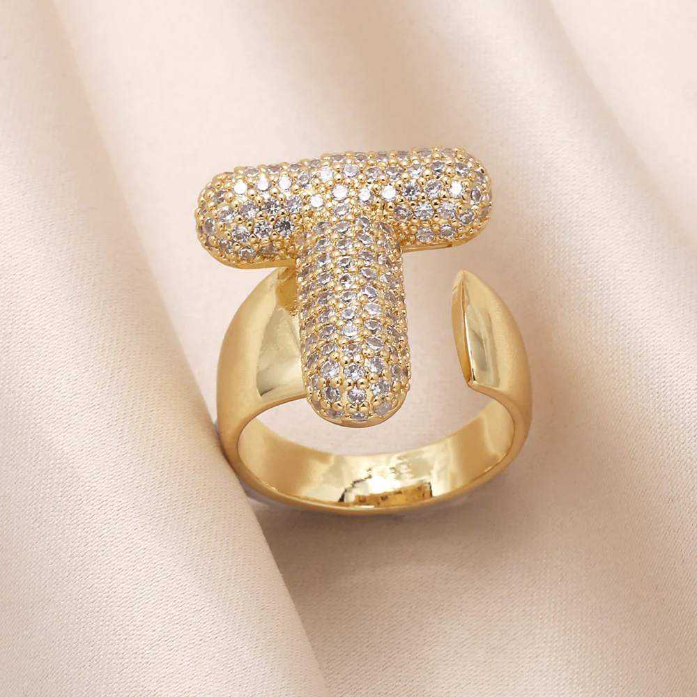 Gold Bubble Letter Initial Ring - Image 18