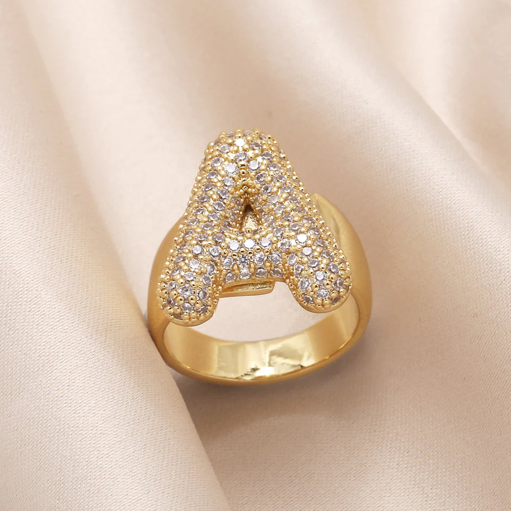 Gold Bubble Letter Initial Ring - Image 2