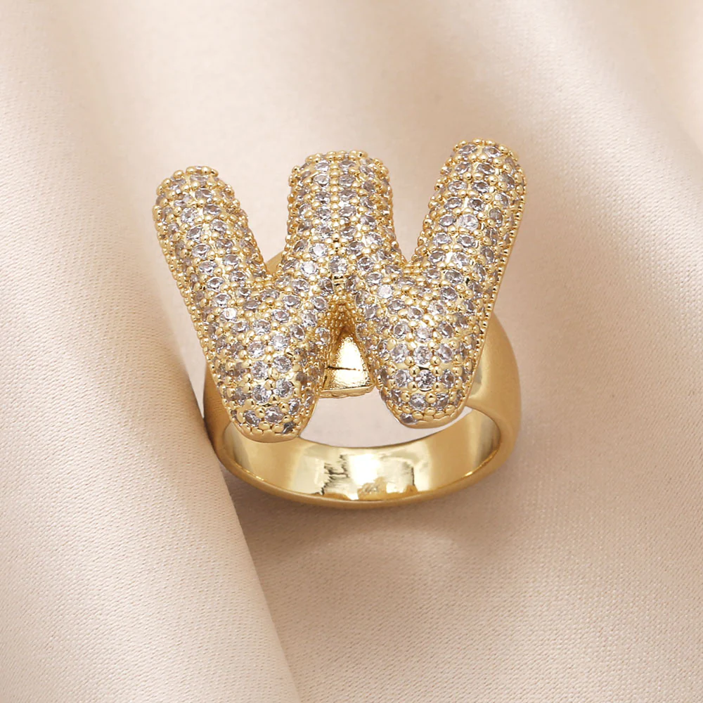 Gold Bubble Letter Initial Ring - Image 20