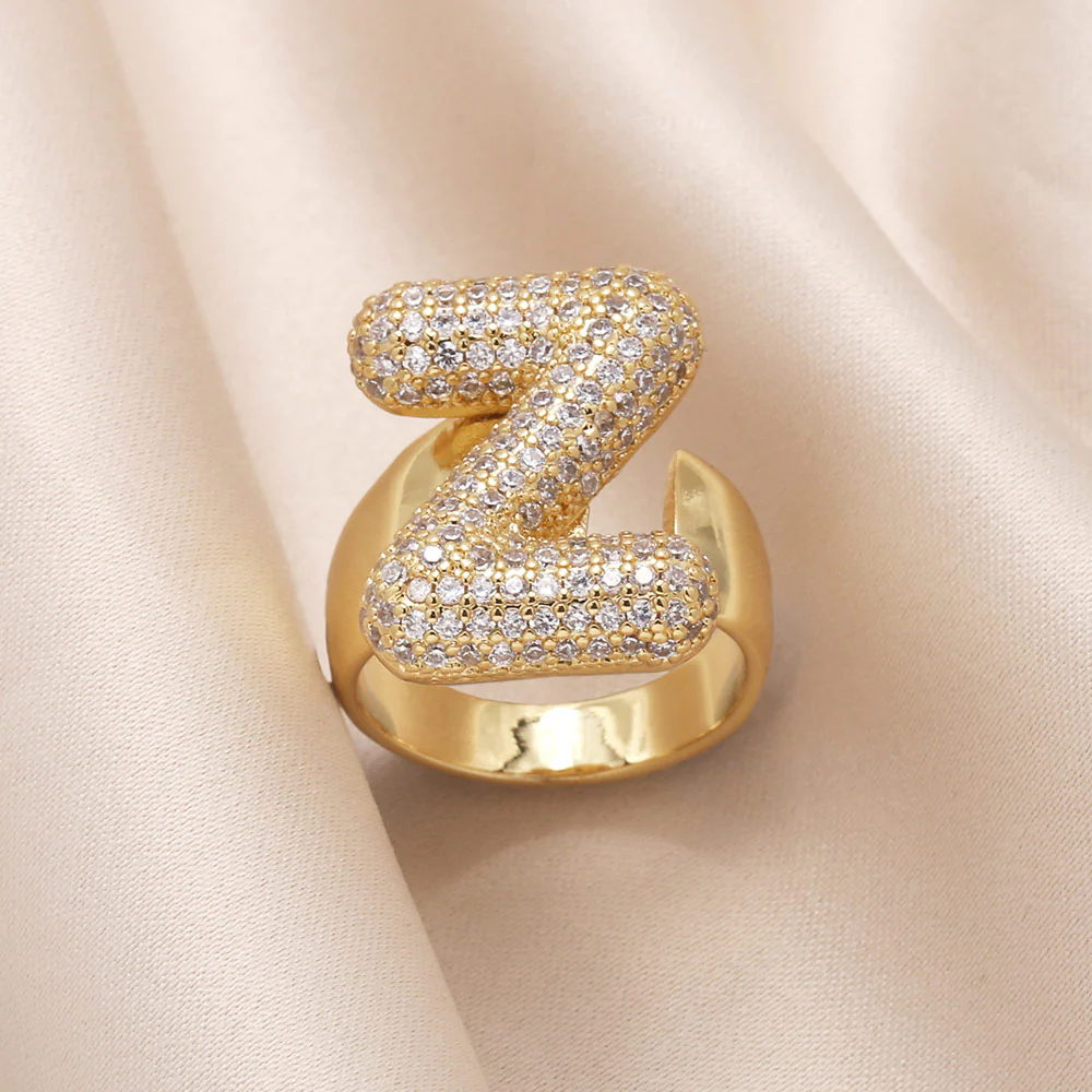 Gold Bubble Letter Initial Ring - Image 23