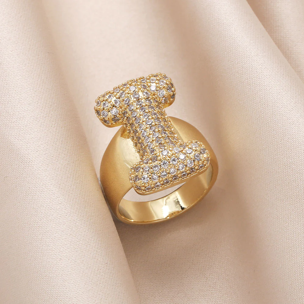 Gold Bubble Letter Initial Ring - Image 7