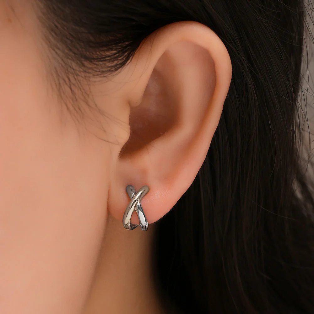 Gold Cross Huggie Hoop Earrings