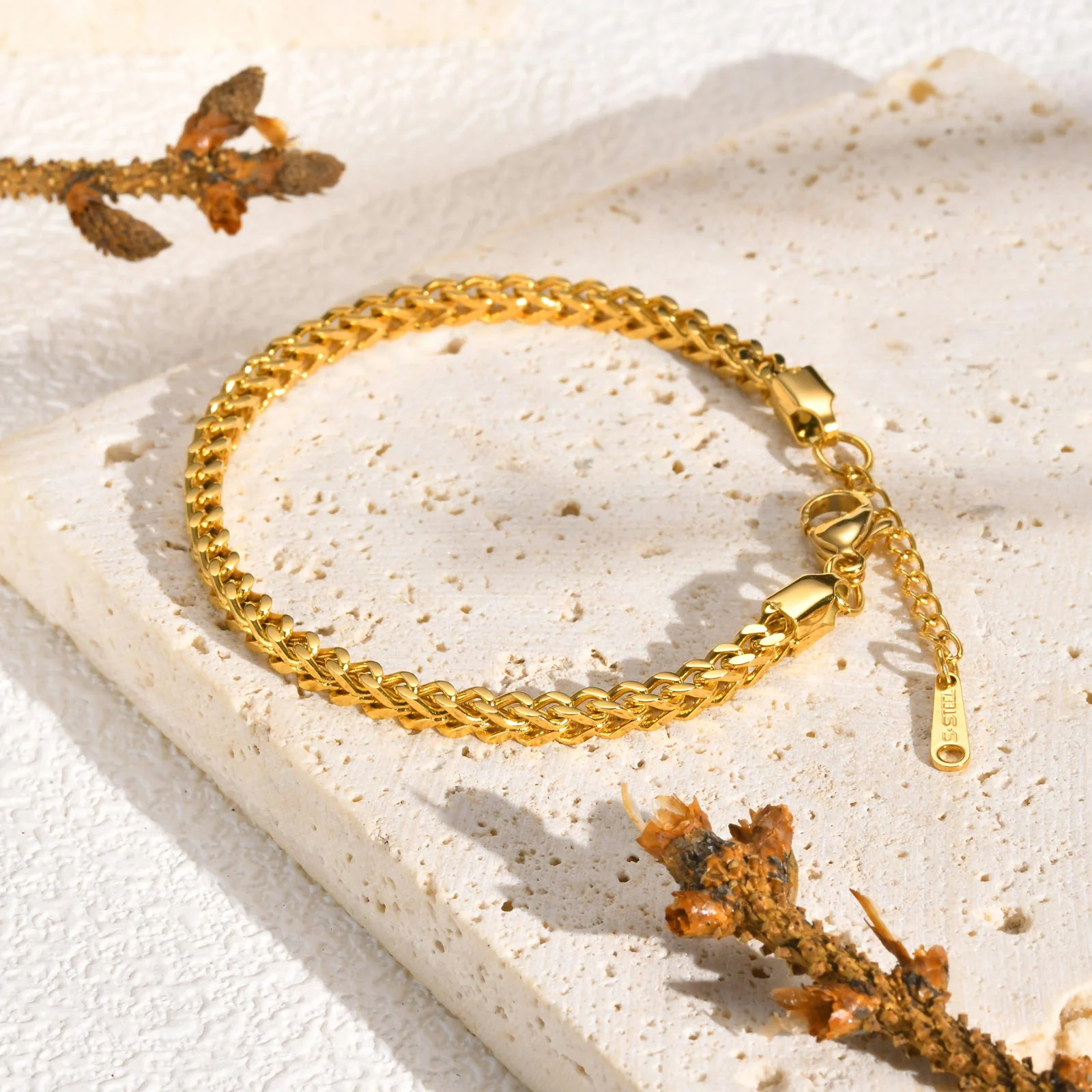 Gold Herringbone Chain Bracelet - Image 4