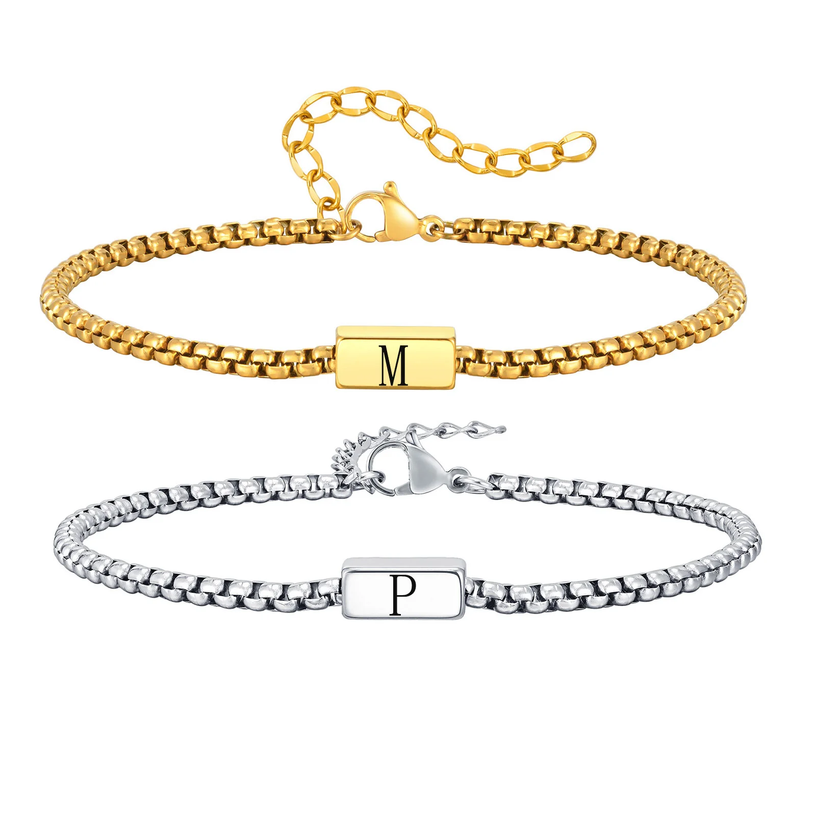 Gold Initial Box Chain Bracelet - Image 3