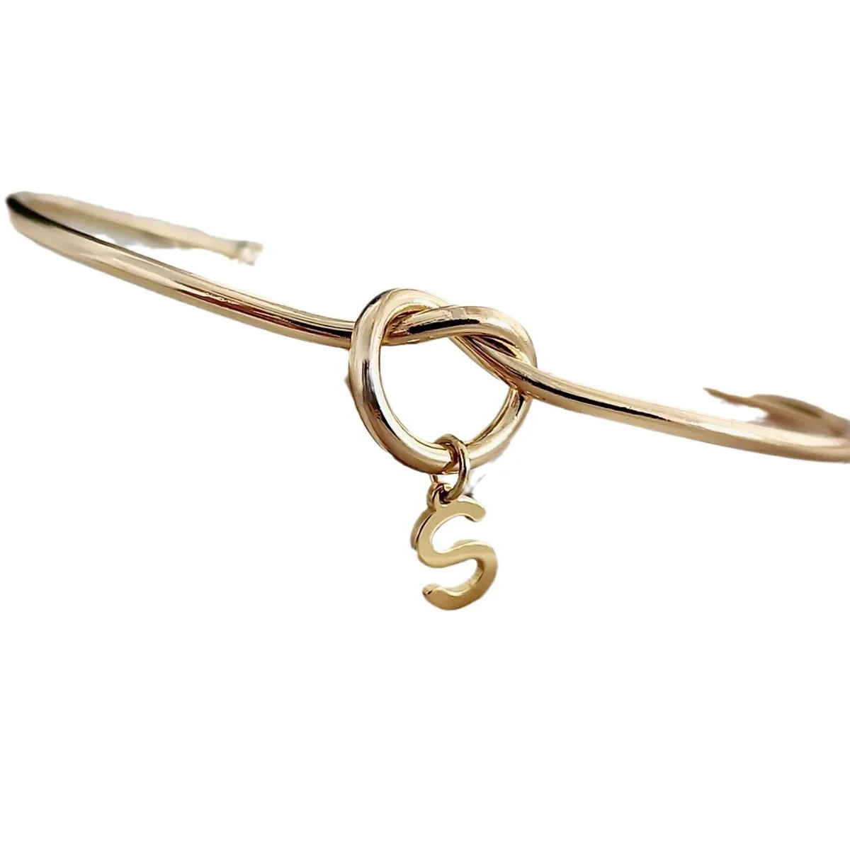 Gold Initial Charm Bangle Bracelet - Image 2